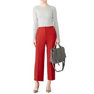 LK Bennet Women's Adrianna Red Wide Leg Crop Trousers Size 12 Tuxedo Stripe